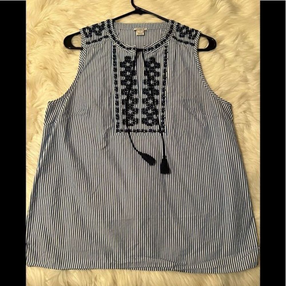 J. Crew Black and White Striped Sleeveless Top